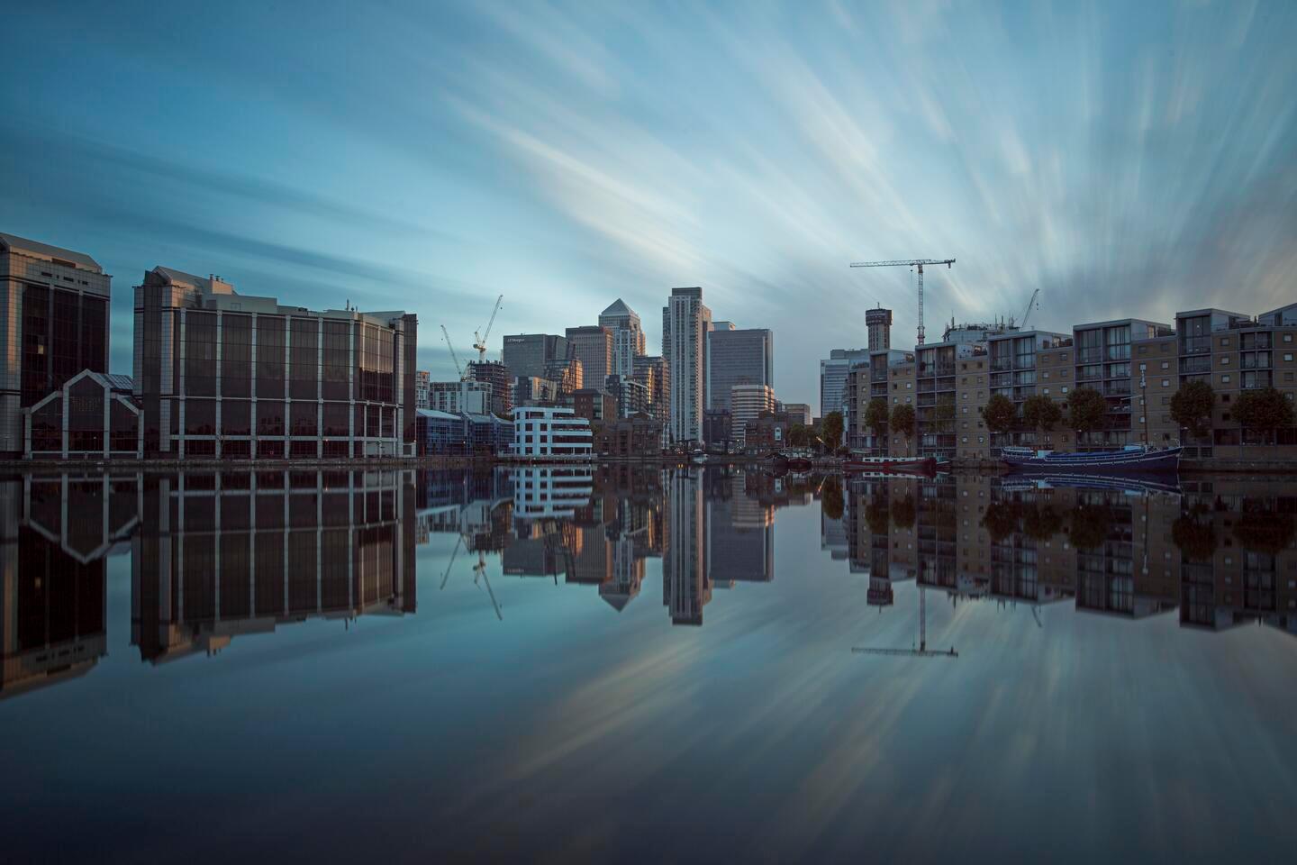 Student Accommodation in Canary Wharf, London - view of Canary Wharf skyscrapers over the water