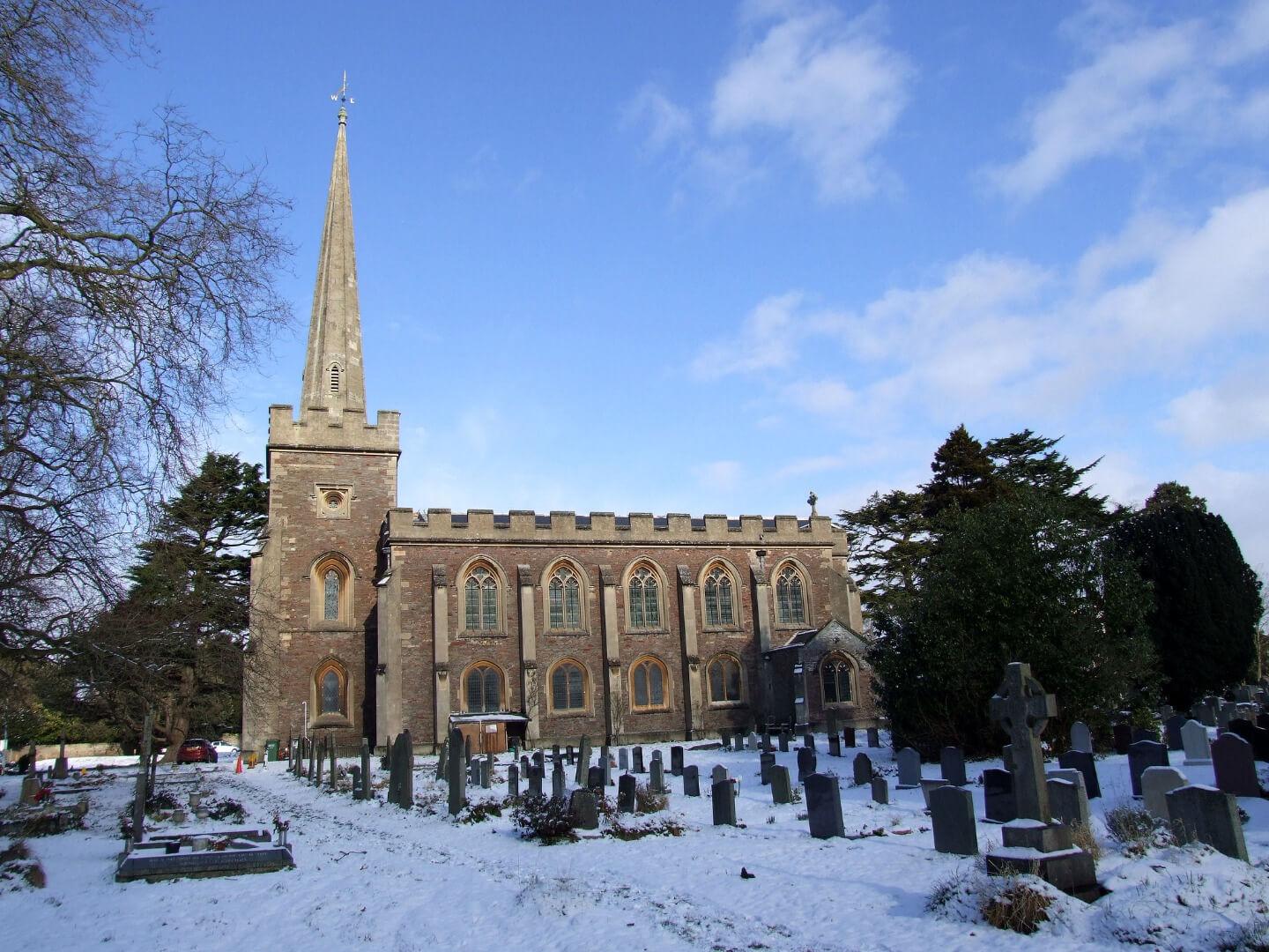 Student Accommodation in Frenchay, Bristol - St John's, Frenchay Parish Church in the snow