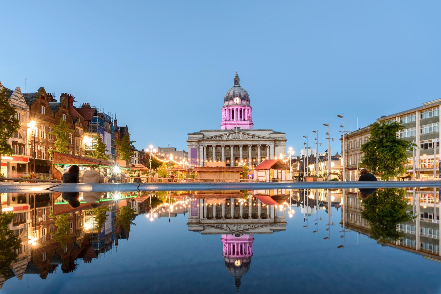Student Accommodation in City Centre, Nottingham - Nottingham Town Hall at dusk